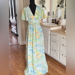 Vintage Gay Gibson Castle Print Maxi Dress‎